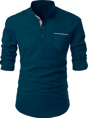 DEELMO Men Solid Straight Kurta(Green)