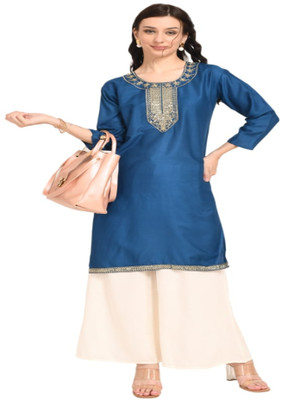 jankriti lifestyles Women Self Design Straight Kurta(Yellow)