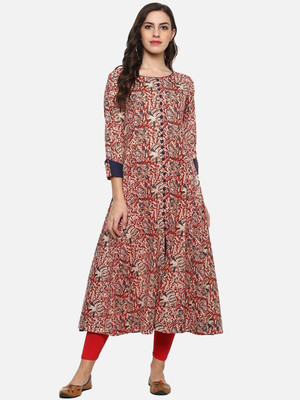 AKIKO Women Printed Anarkali Kurta(Red)