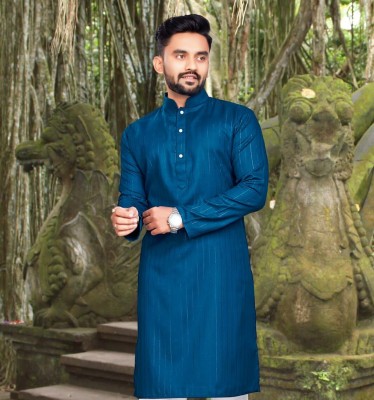 GalaxyZone Men Striped Straight Kurta(Blue)