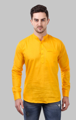 Tap in Men Solid Straight Kurta(Yellow)