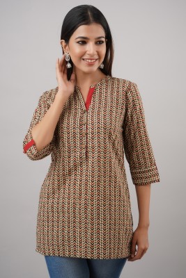 FabbibaPrints Women Block Print Straight Kurta(Beige)