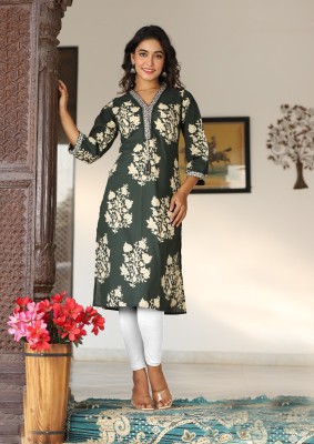 MANYU SHREE Women Printed Straight Kurta(Green)