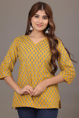 AAITHAN Women Printed Straight Kurta(Yellow)
