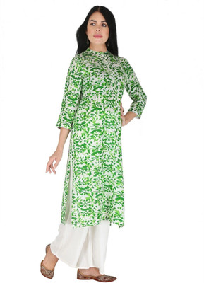 HouseOfCommon Women Floral Print Straight Kurta(Green)