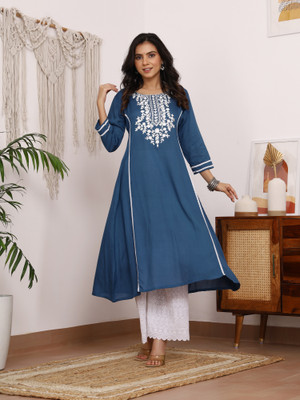 Siddiqa Creation Women Embroidered A-line Kurta(Grey)