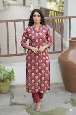 Ambara Women Printed Straight Kurta(Maroon)