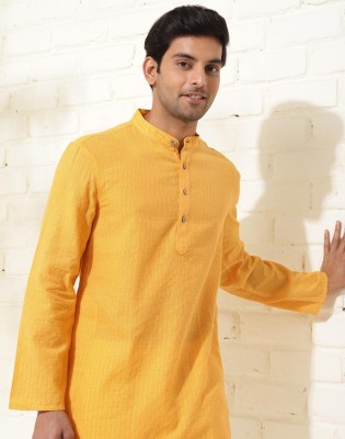 Fabindia Men Woven Design Straight Kurta(Yellow)