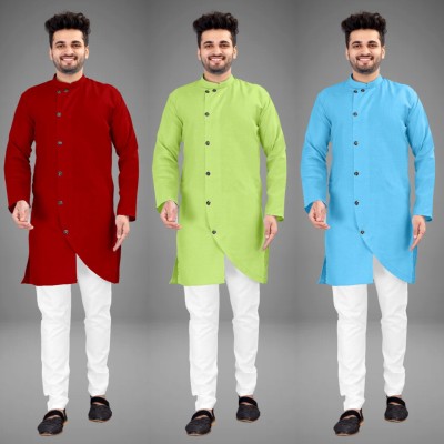 DIAMOND CLUSTER Men Self Design Trail Cut Kurta(Multicolor)