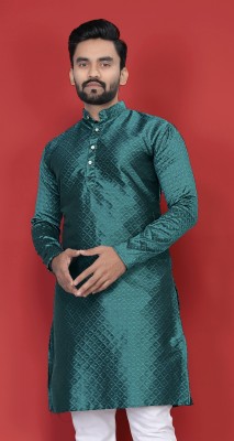 FOLGEN Men Woven Design Straight Kurta(Dark Blue)