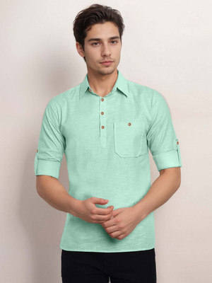 Navkanj Men Solid Straight Kurta(Light Blue)