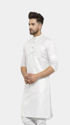 HouseOfCommon Men Solid A-line Kurta(White)
