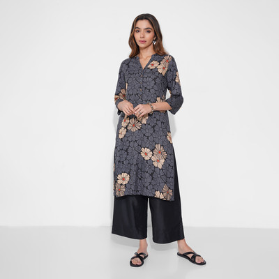 Rangmanch by Pantaloons Women Printed A-line Kurta(Black)