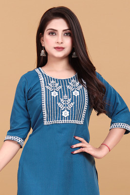 RIDDHI COLLECTION MALL Women Embroidered A-line Kurta(Blue)