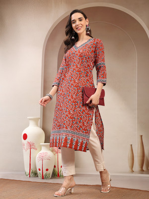 ESPEN Women Printed A-line Kurta(Maroon)