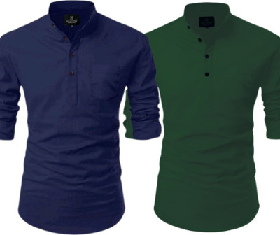 S KUADA Men Solid Straight Kurta(Dark Blue, Dark Green)