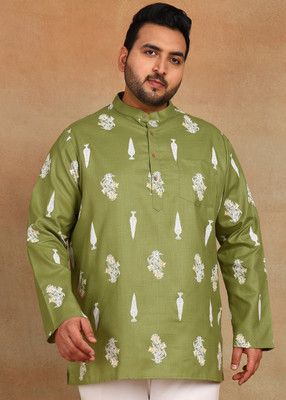 Sztori Men Printed Straight Kurta(Green)