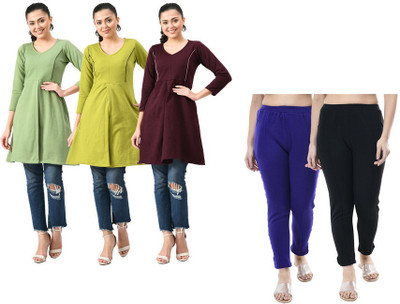 KAVYA Women Solid Straight Kurta(Green, Light Green, Purple)