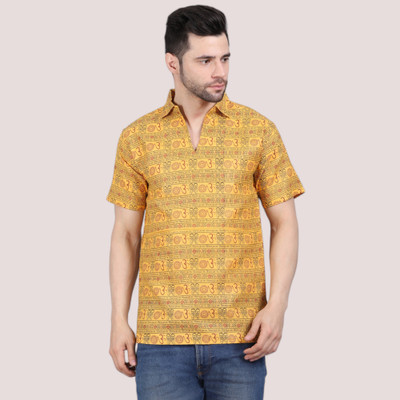 AXOLOTL Men Printed Straight Kurta(Yellow)