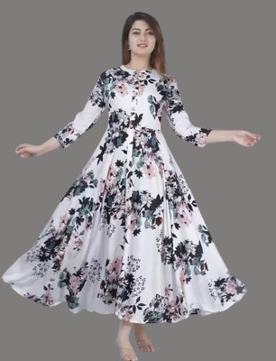 AnviTextile Women Printed Anarkali Kurta(White)