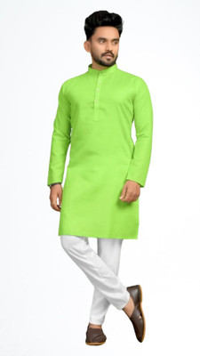 Biswas Mamta Men Solid Straight Kurta(Light Green)