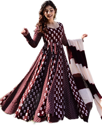 Yashi Women Printed Anarkali Kurta(Maroon)