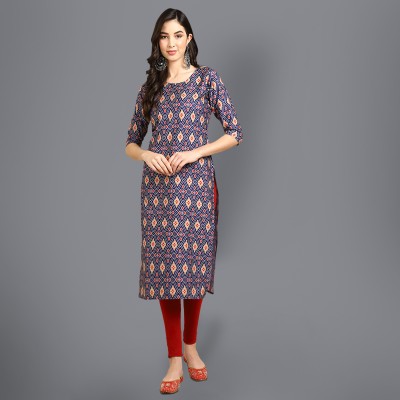 1 Stop Fashion Women Printed Straight Kurta(Blue)