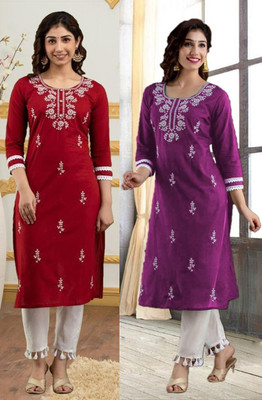 SISTO Women Chikan Embroidery A-line Kurta(Multicolor)
