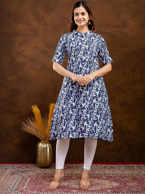 FASHION PETALS Women Printed A-line Kurta(Blue)
