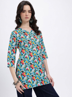 Anouk Rustic Women Printed Straight Kurta(Blue)