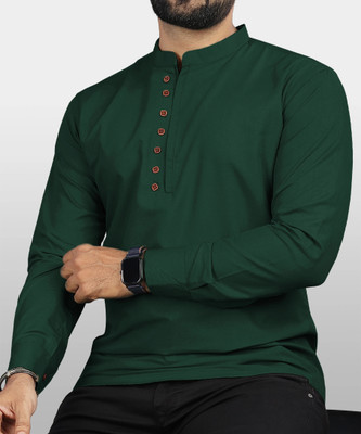 VTEXX Men Solid Straight Kurta(Dark Green)