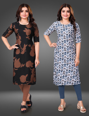 RITOSA Women Printed Straight Kurta(Blue)