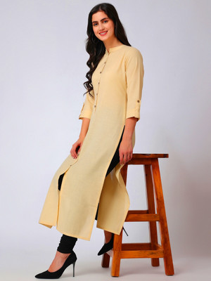 Zaristaa Women Solid Ethnic Dress Kurta(Beige)