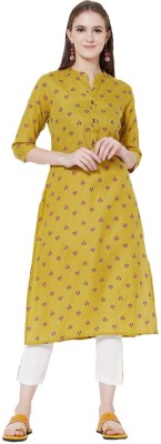 Vedic Women Printed Straight Kurta(Green)