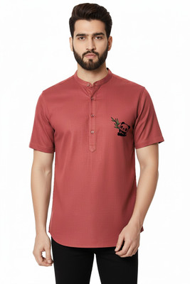 GAINELL Men Printed Straight Kurta(Maroon)