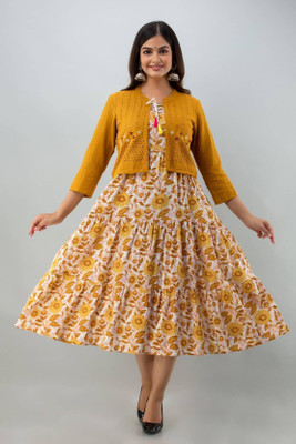 ENTERPRISESNEHA Women Floral Print Anarkali Kurta(Yellow)