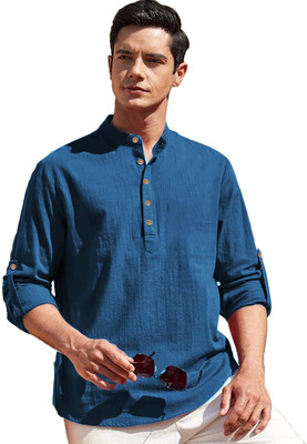 CROWNTAIL Men Solid Straight Kurta(Blue)
