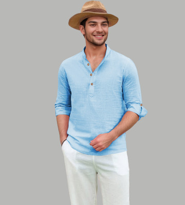 Apektra Men Solid Straight Kurta(Light Blue)