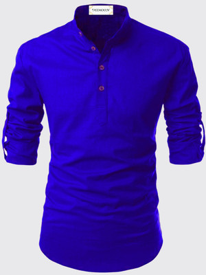 DEEMOON Men Solid Straight Kurta(Dark Blue)