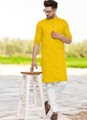 Rashmicreation Men Solid Straight Kurta(Yellow)