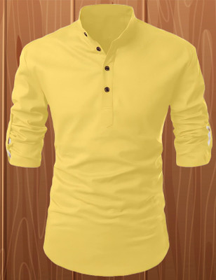 Madhav Mishri Men Solid Straight Kurta(Yellow)