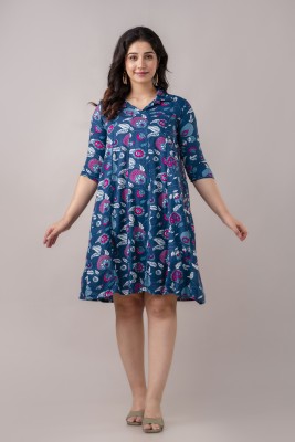 Demirner Women Gathered Blue Dress