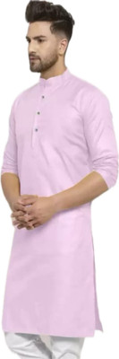 HouseOfCommon Men Solid A-line Kurta(Pink)