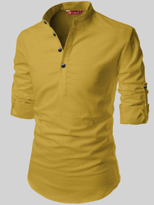 FireFish Men Solid A-line Kurta(Yellow)