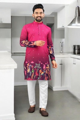 click n buy Men Embroidered Ethnic Dress Kurta(Purple)