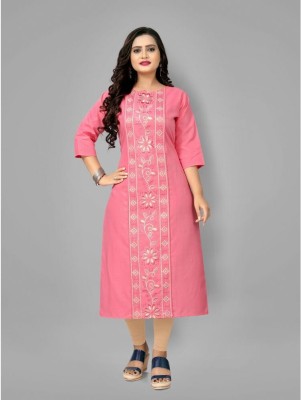 Krihani Women Embroidered Straight Kurta(Pink)