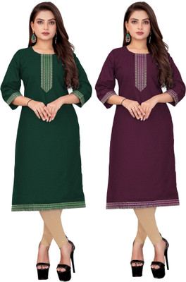 AAI MOGAL Women Solid Straight Kurta(Green, Maroon)