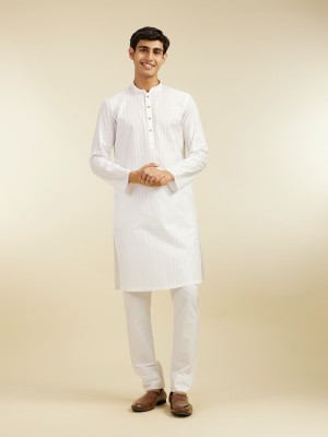 DIWAS by Manyavar Men Self Design Straight Kurta(White)