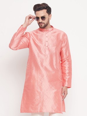 VASTRAMAY Men Self Design, Woven Design Straight Kurta(Pink)