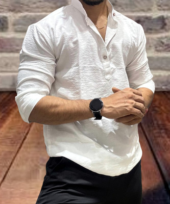 Jayantah Men Self Design Straight Kurta(White)
